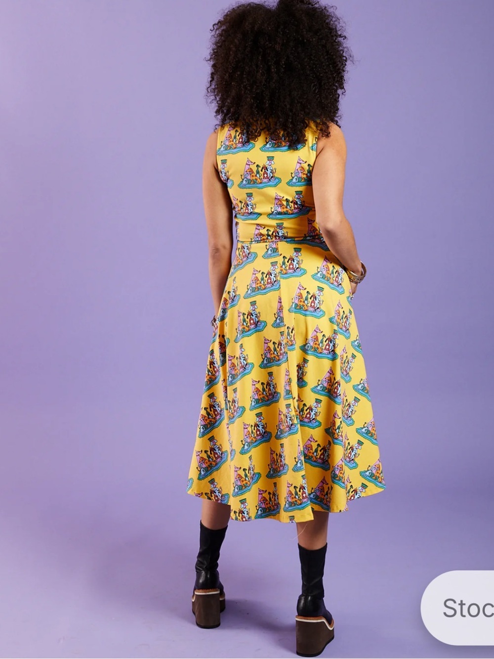 NOOWORKS Dahlia Dress In Dog Party Print SZ M Cotton Stretch Pockets Midi USA - Picture 2 of 10